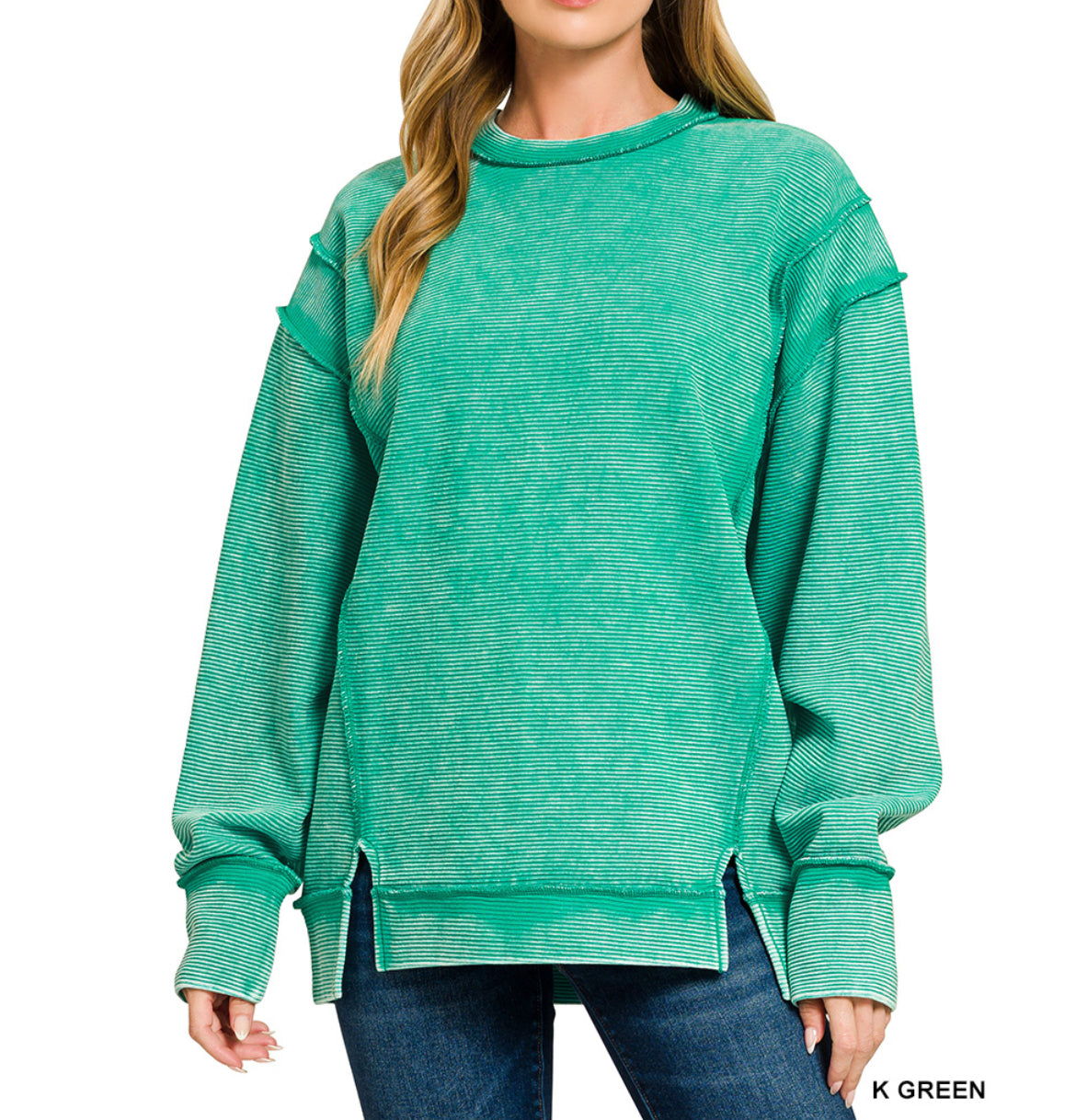 Acid Wash Ribbed Pullover