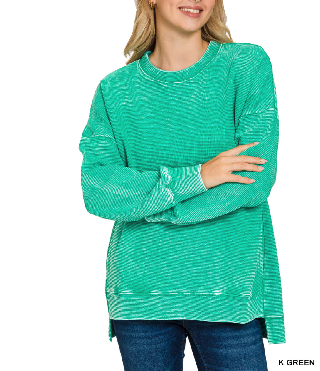 High-Low Acid Wash Pocket Pullover