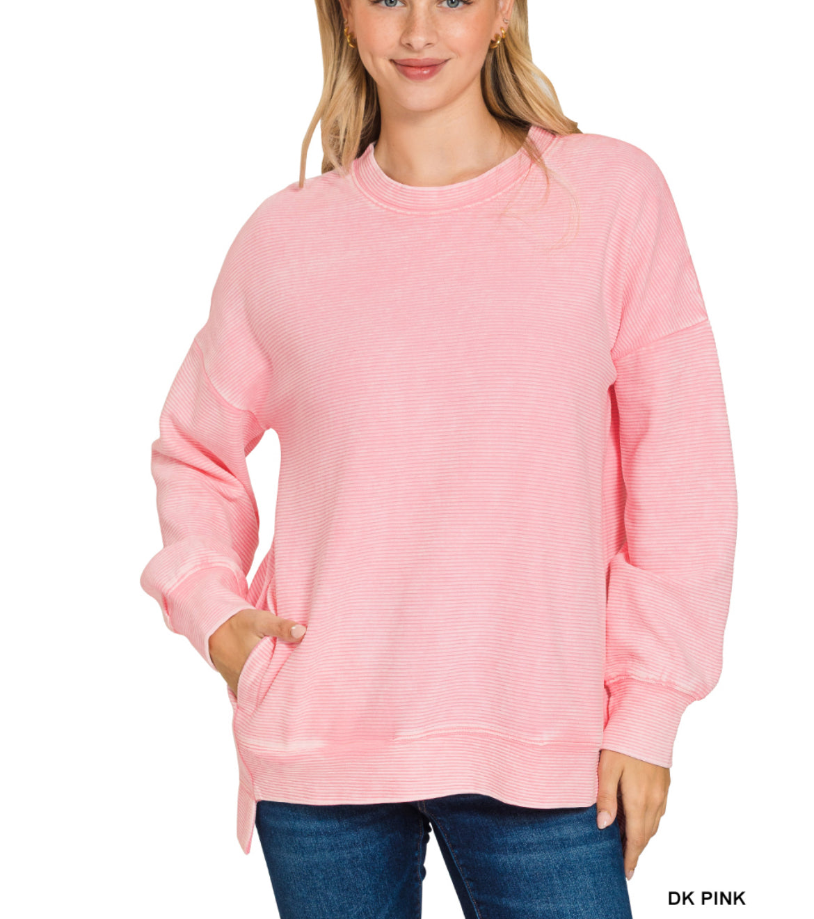 High-Low Acid Wash Pocket Pullover