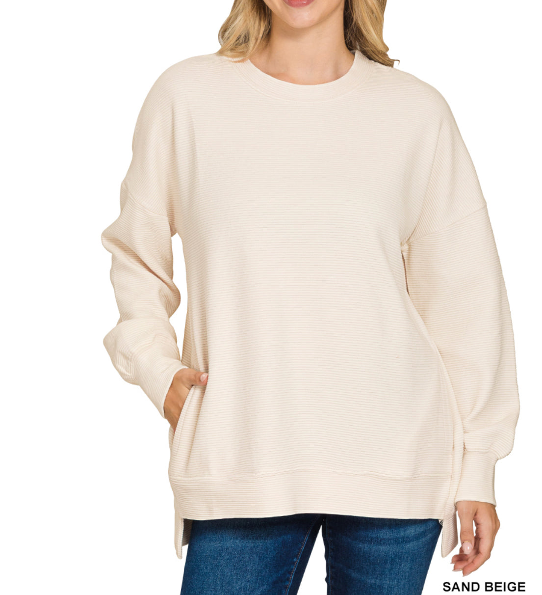 High-Low Acid Wash Pocket Pullover