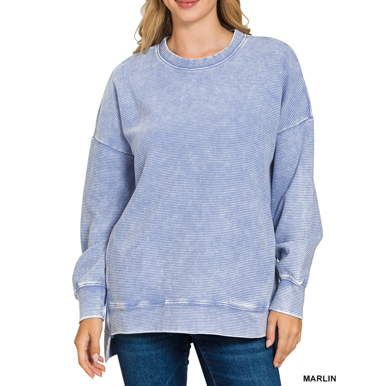 High-Low Acid Wash Pocket Pullover