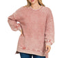 High-Low Acid Wash Pocket Pullover
