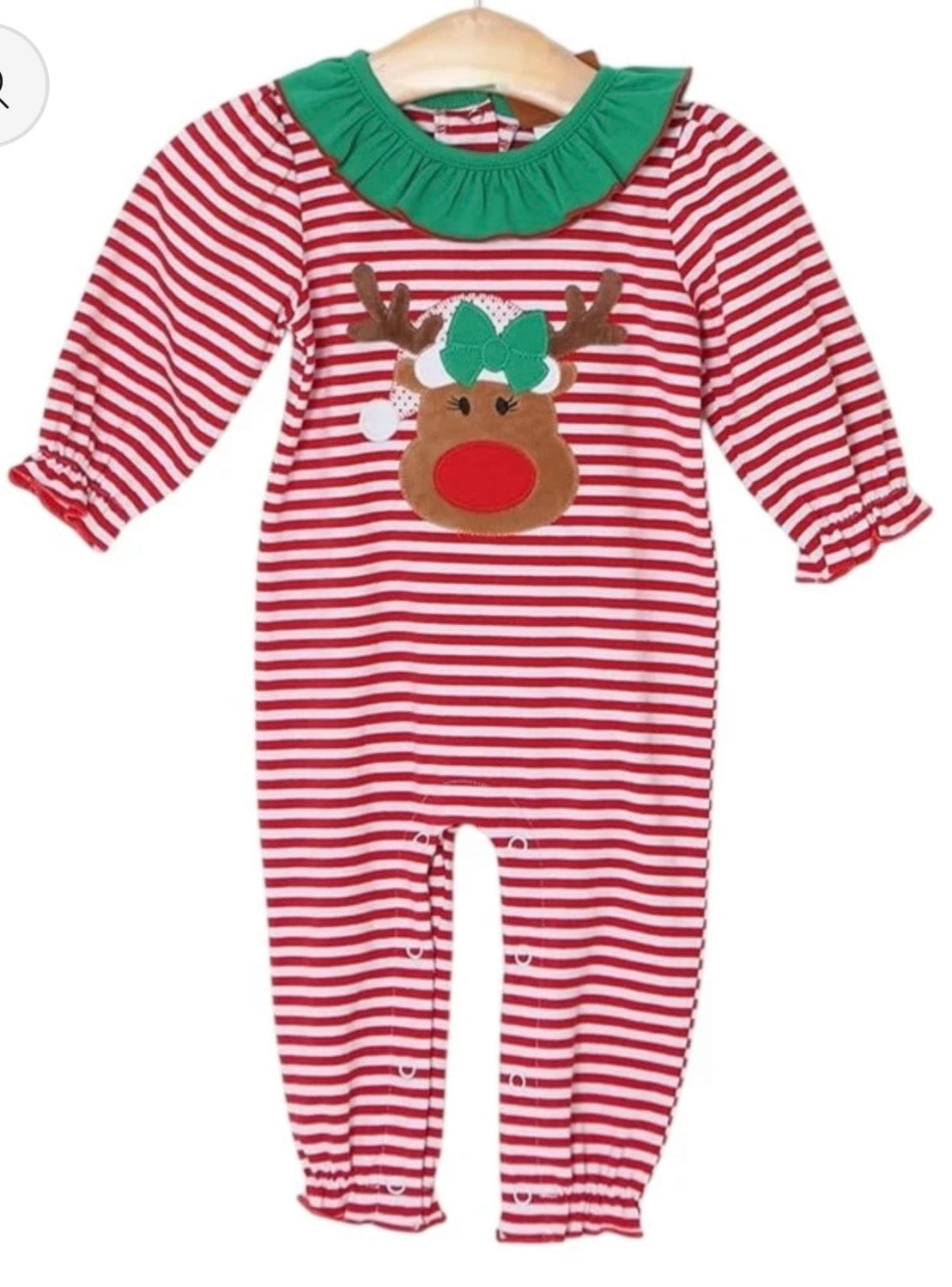 Striped Reindeer Ruffle Romper