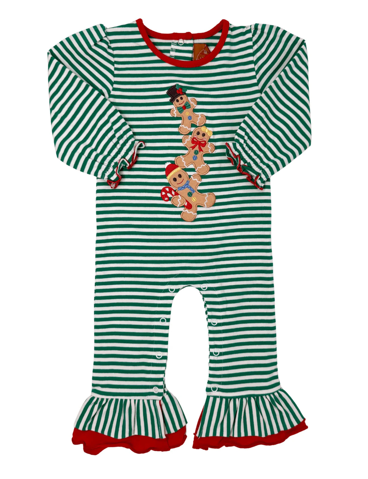Striped Gingerbread Ruffle Romper