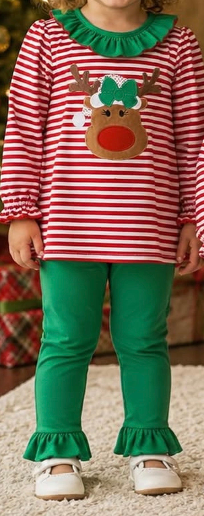 Striped Reindeer Ruffle Pants Set