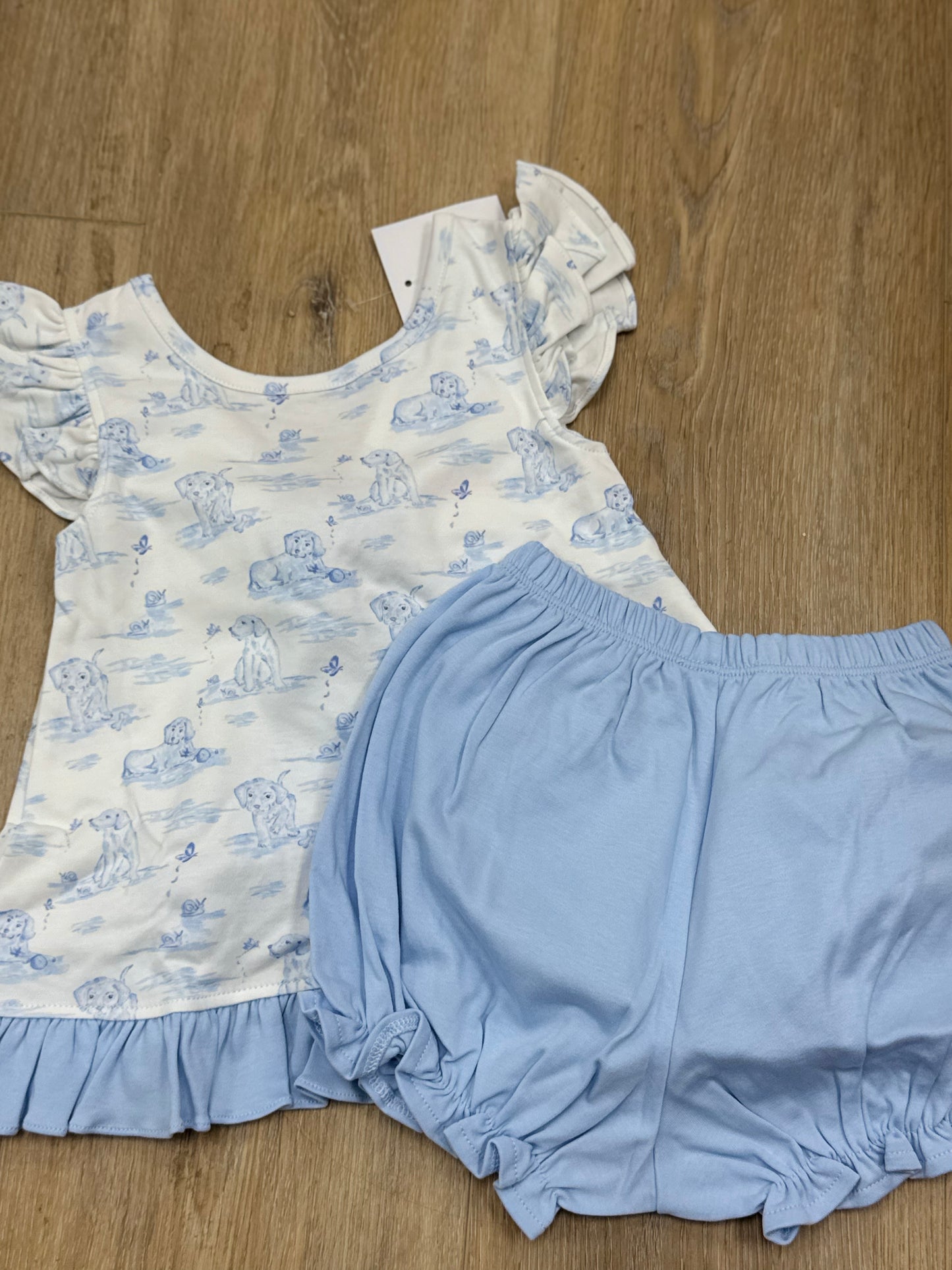 Blue Puppy Knit Mae Bloomer Set