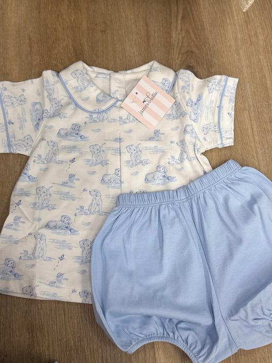 Blue Puppy Knit Rory Diaper Set