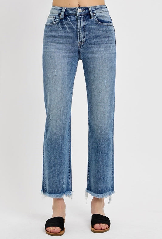 High Rise Cropped Frayed Jeans