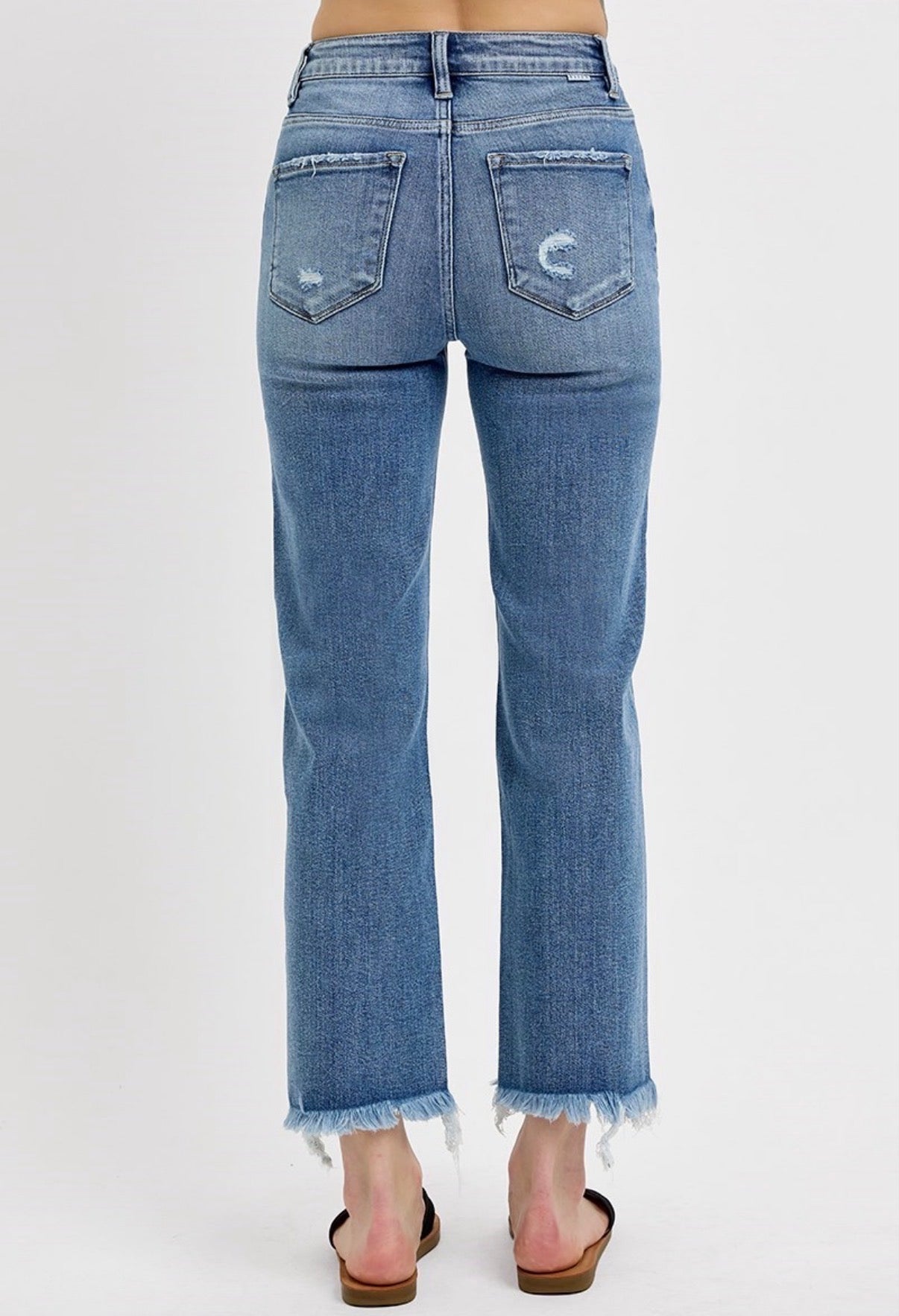 High Rise Cropped Frayed Jeans
