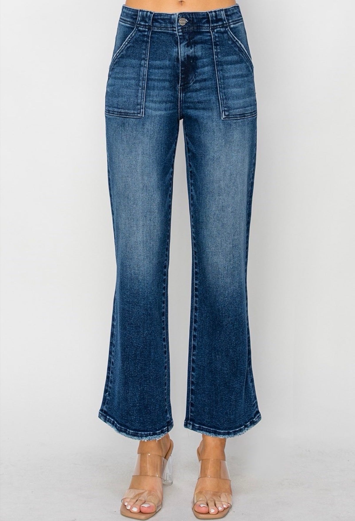 Ankle Flare Patch Pocket Jeans