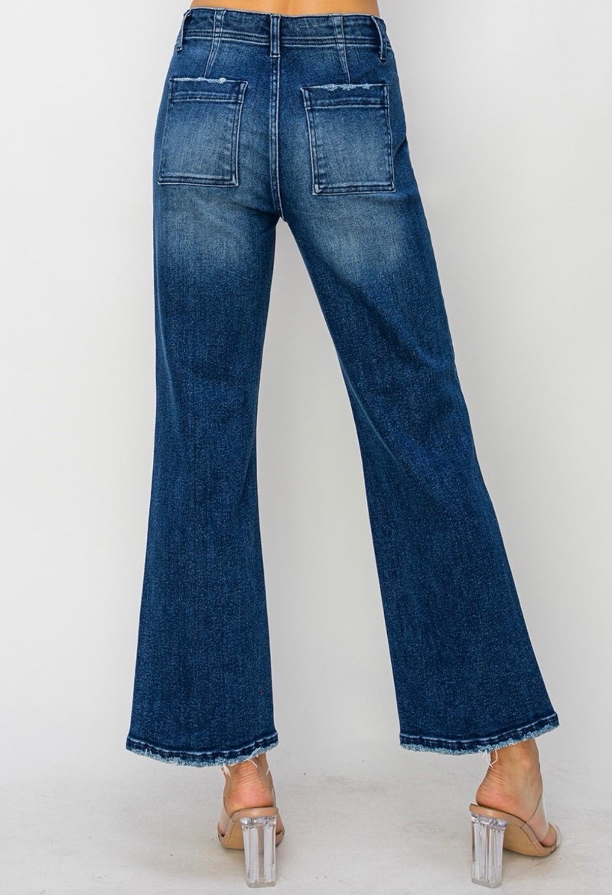 Ankle Flare Patch Pocket Jeans