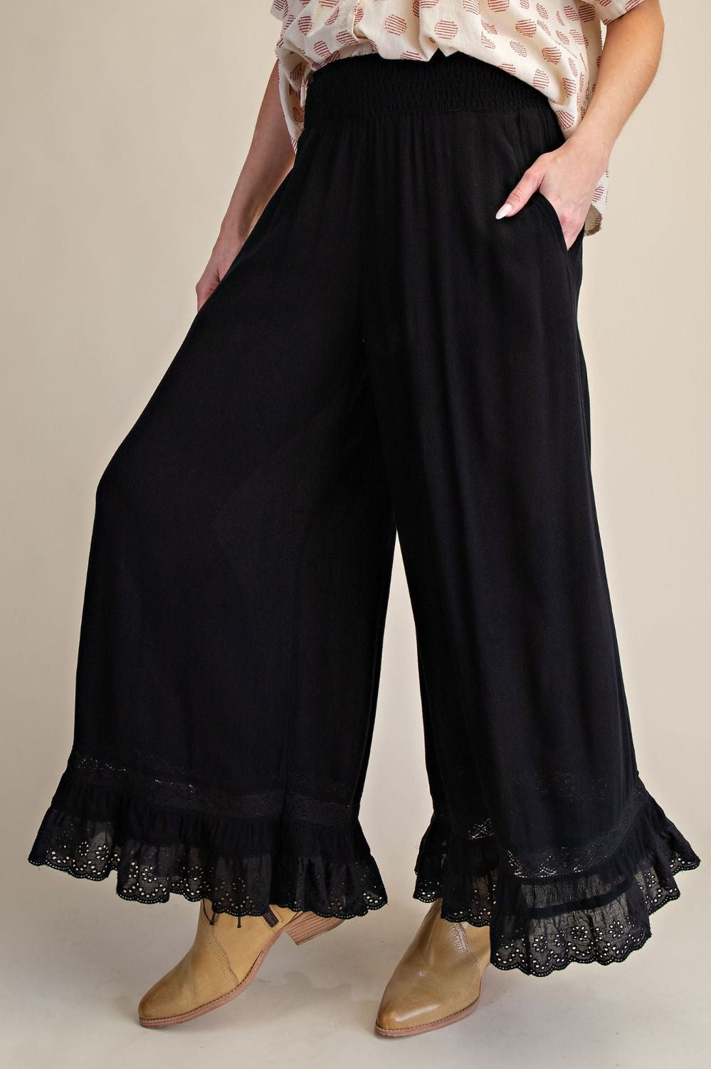 Ruffle Bottom Gauze Pants