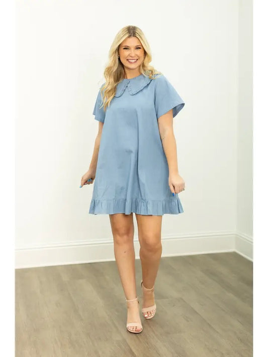 Chambray Dress with Wide Collar