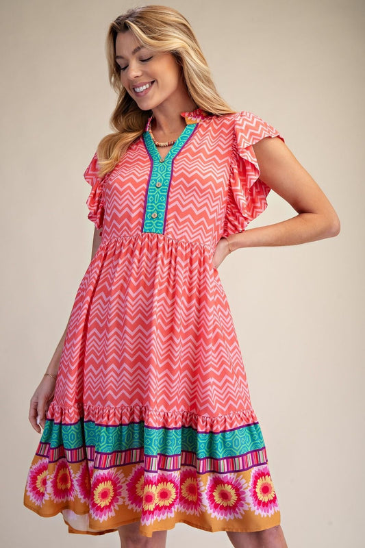 Coral Printed Dress