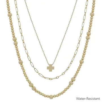 Gold Beaded Triple Layer Necklace