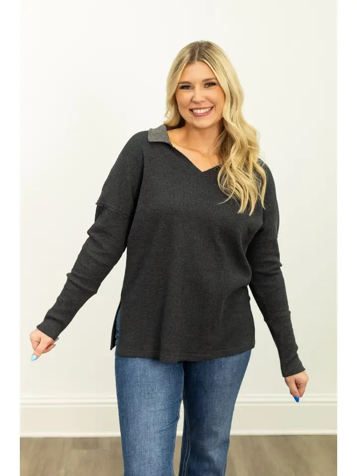 Waffle Knit Black Top