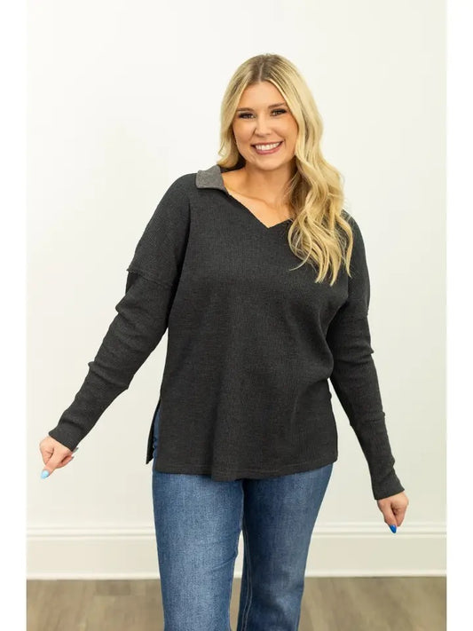 Waffle Knit Black Top