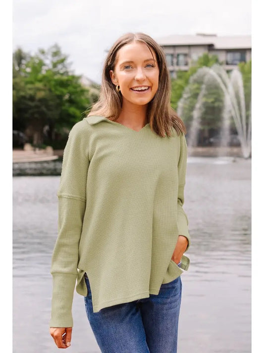 Sage Waffle Knit Top