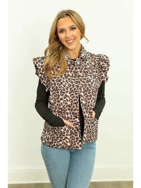 Quilted Puffer Leopard Vest