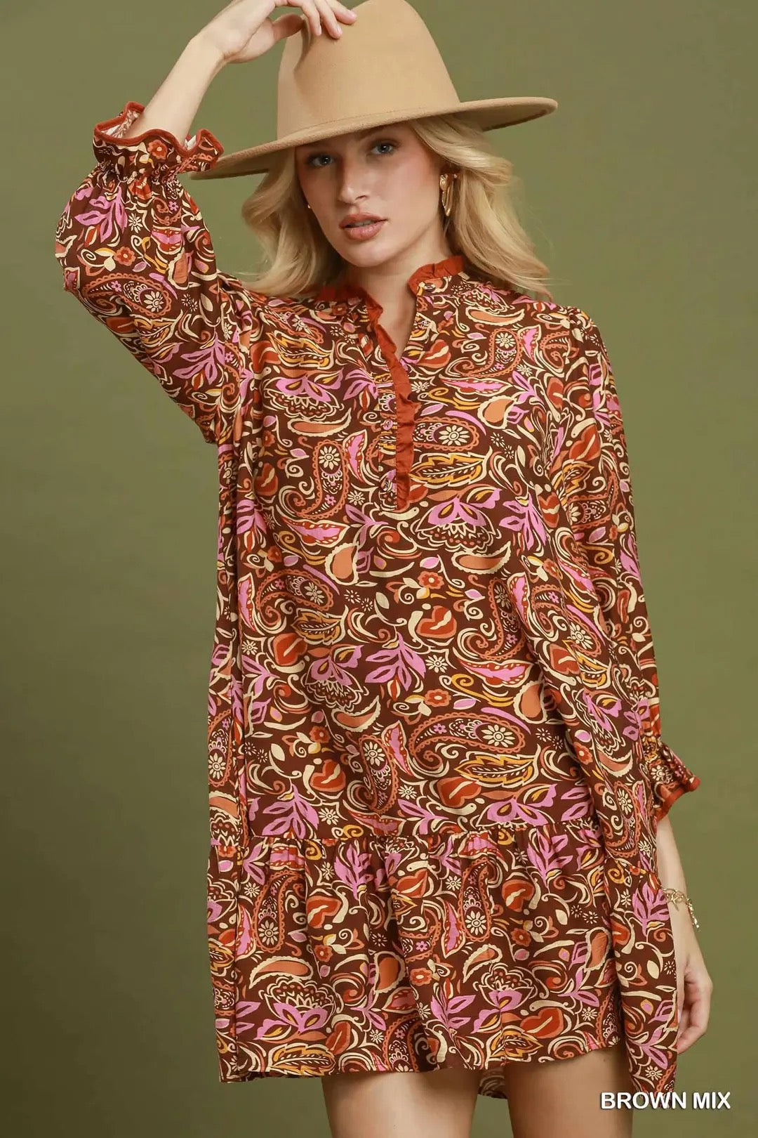 Boho Paisley Print Tiered Mini Dress