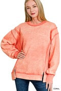 High Low Fleece Raw Hem Pullover