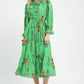 Mix Smocked Waist Floral Midi Dress