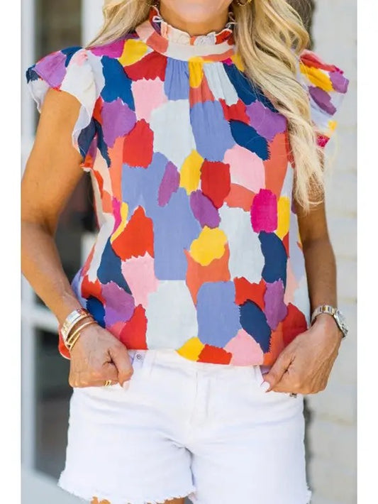 Ruffle Sleeve Colorful Top