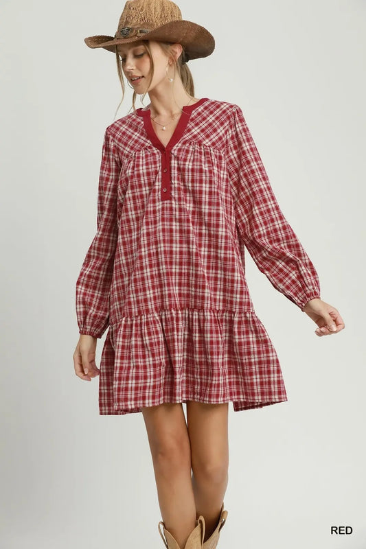 Plaid Tiered Babydoll Dress