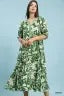 Green Floral Quarter Sleeve Dress