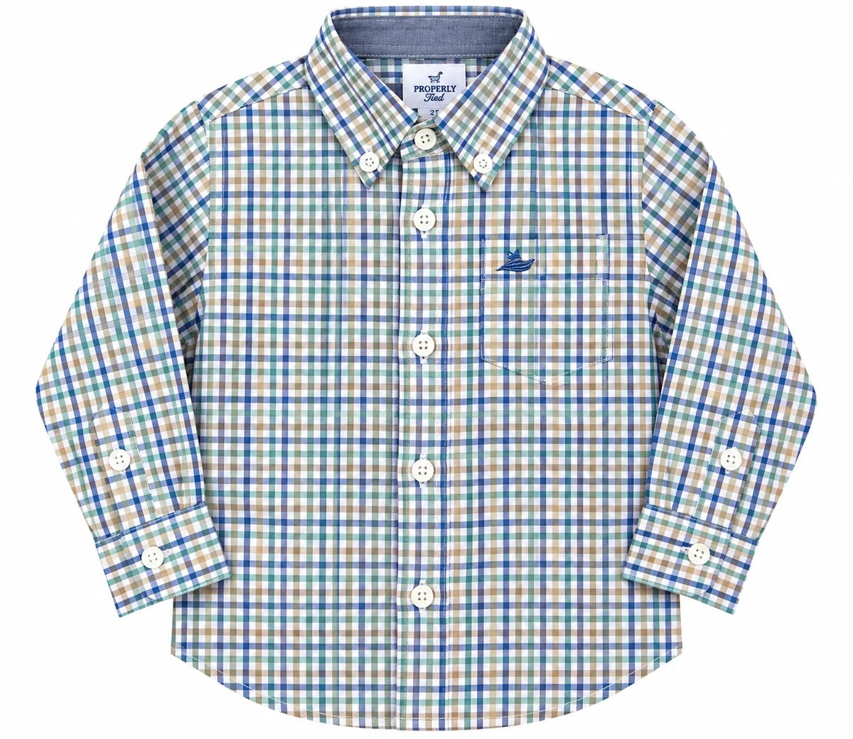 Long Sleeve Blue/Green/Tan Dress Shirt
