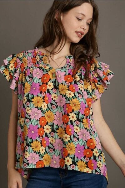 Floral Flutter Sleeve Top