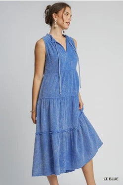 Blue Midi Front Tie Dress