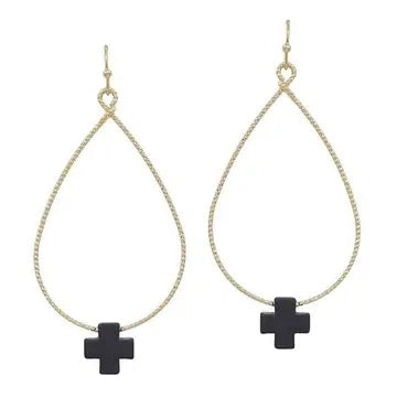 Cross Tear Drop Earrings