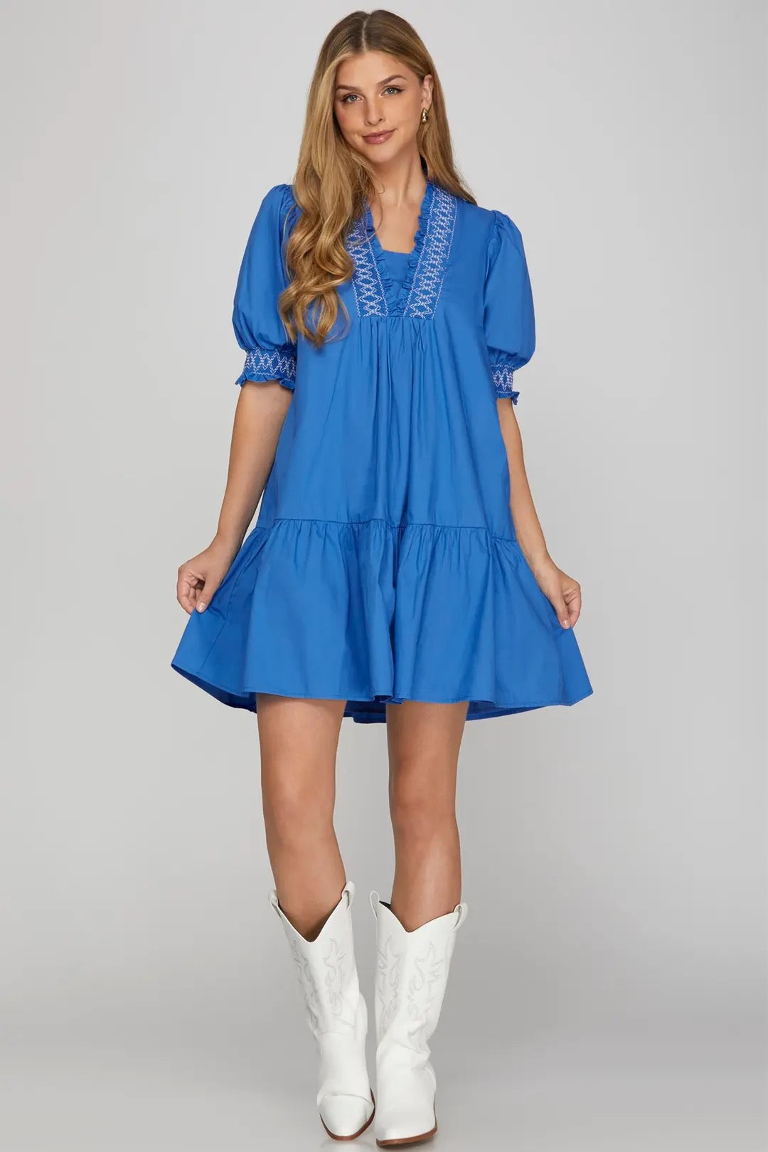 Blue Puff Sleeve Dress