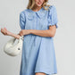 Blue Embroidery Collared Dress