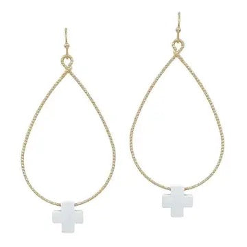 Cross Tear Drop Earrings