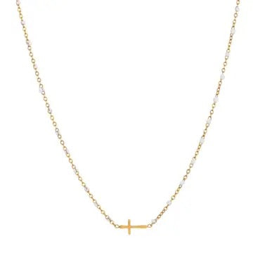 White Beaded Cross Necklace