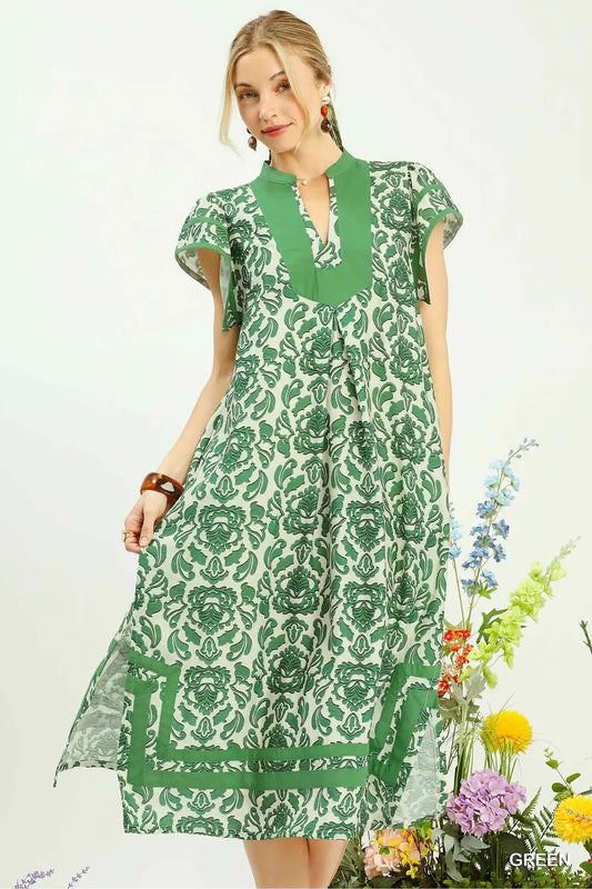 Abstract Two Tone Print Midi Dress