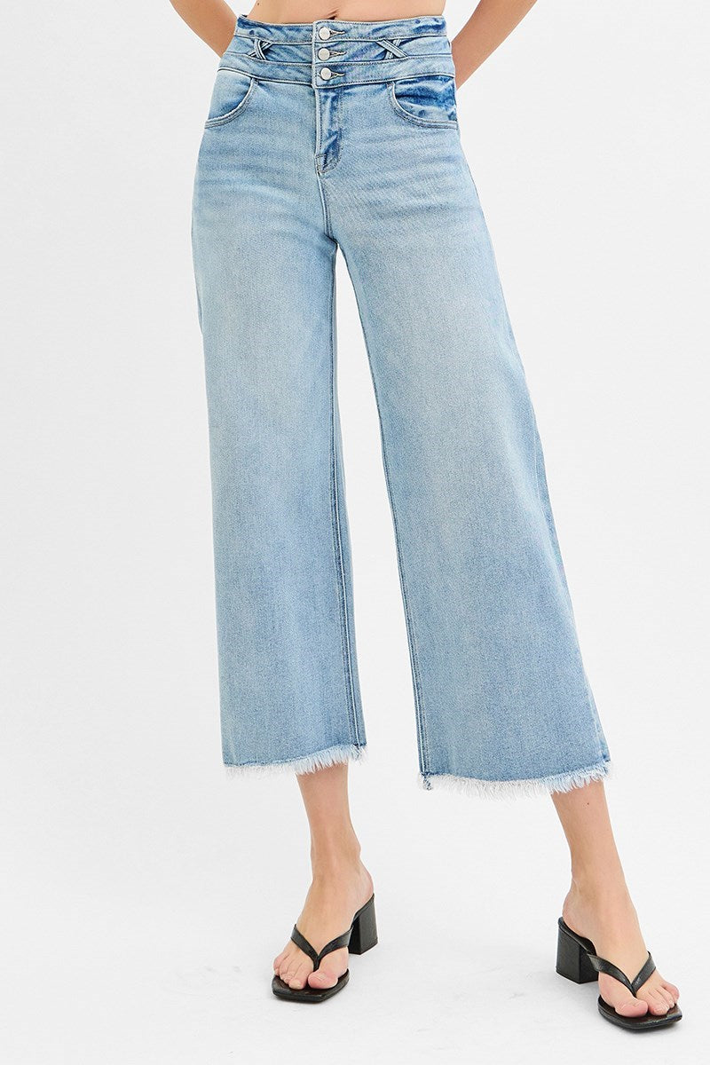 High Rise Cropped Band Detail Jeans