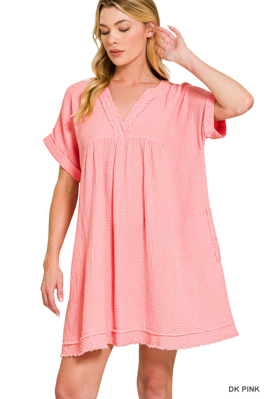 Double Gauze V-Neck Dress