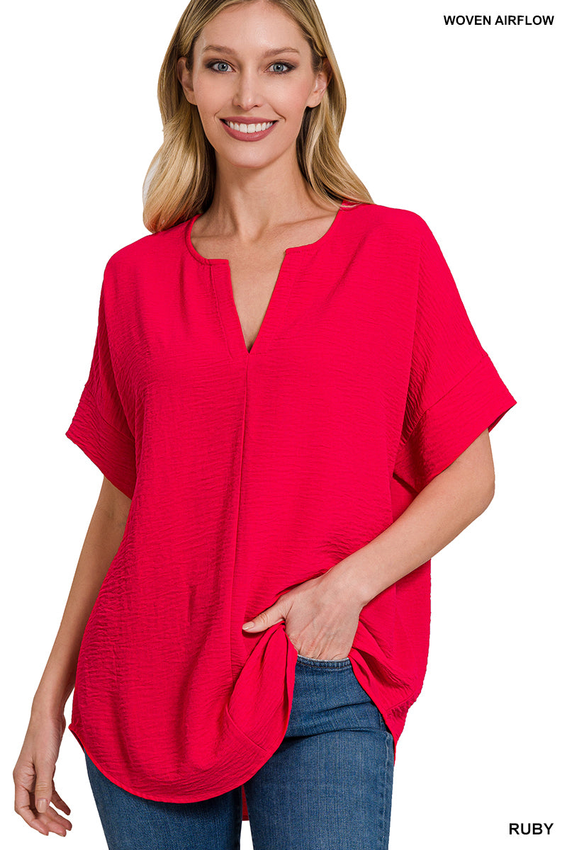 Woven V-Neck Top