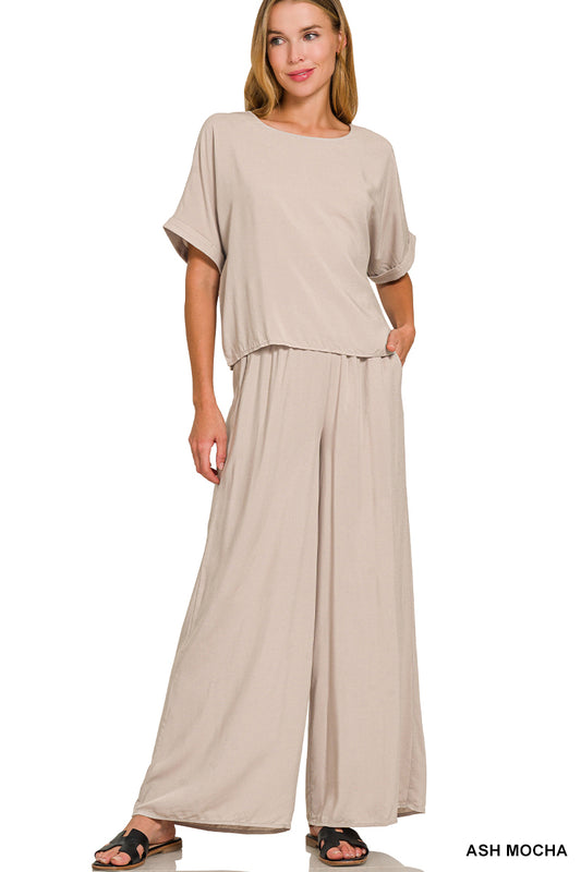Woven Short Sleeve Pants Set