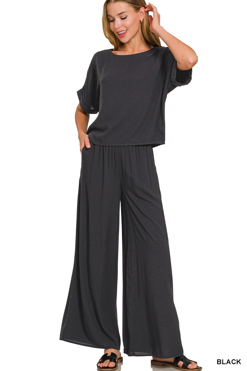 Woven Short Sleeve Pants Set