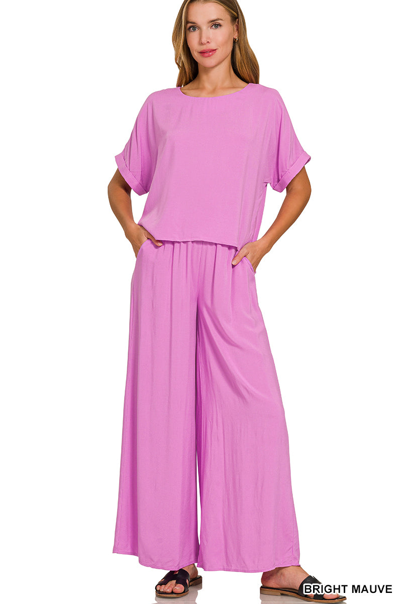 Woven Short Sleeve Pants Set