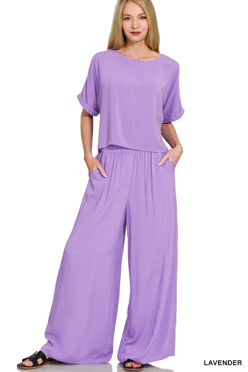 Woven Short Sleeve Pants Set