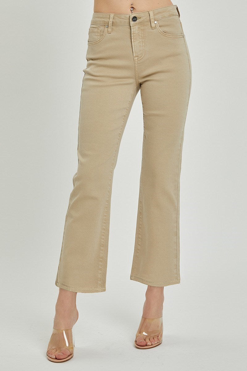 Sand Beige High Waist Crop Jeans