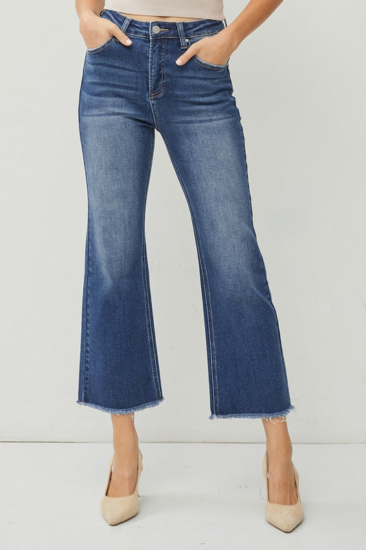 High Rise Crop Frayed Jeans