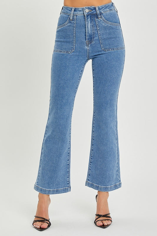 Medium Wash Front Patch Pocket Jeans