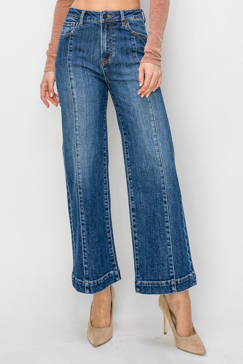 High Rise Ankle Wide Leg Jeans