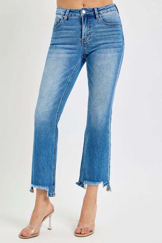 Medium Wash Bootcut Frayed Jeans